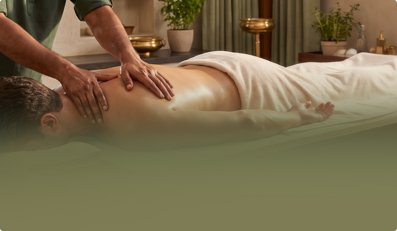 Therapist giving a back massage in a calm treatment room